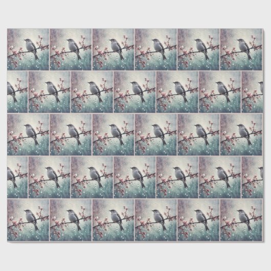 Vogel in regendruppels cadeaupapier (Vlak)