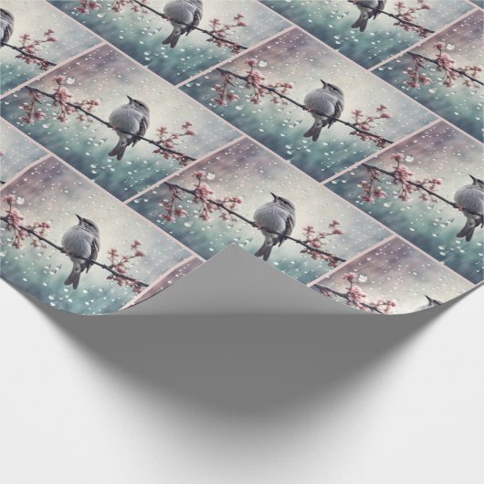 Vogel in regendruppels cadeaupapier (Hoek)