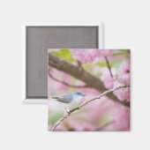 Vogel in roze bloesem magneet (Voorkant / Achterkant)