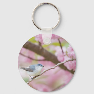 Vogel in roze bloesem sleutelhanger