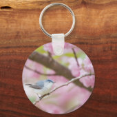 Vogel in roze bloesem sleutelhanger (Voorkant)