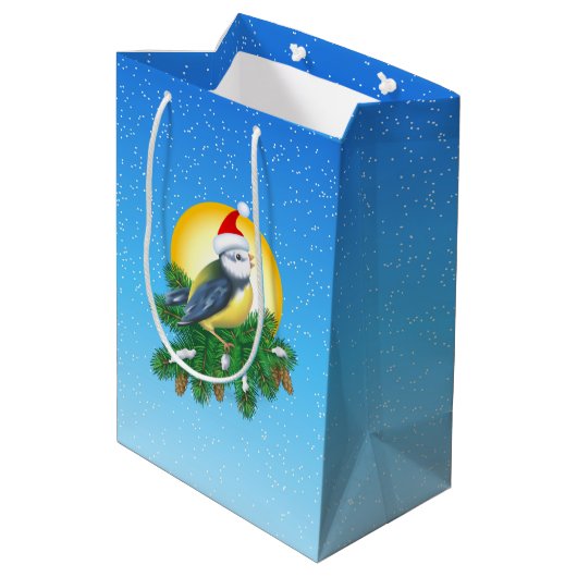 Vogel in Santa Hat Medium Cadeauzakje (Achterkant Gekanteld)