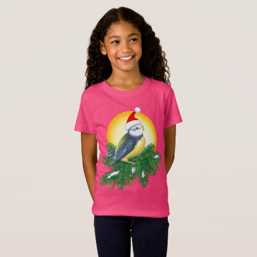 Vogel in Santa Hat T-shirt (Voorkant volledig)