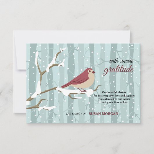Vogel in Snow Bereavement - Hartelijk dank Bedankkaart (Voorkant)