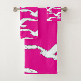 Vogel in vlucht badaccessoire heet roze bad handdoek