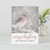 Vogel in wintersneeuwfeest feestdagenkaart (Staand voorkant)
