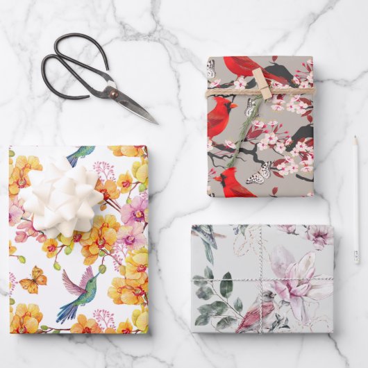 Vogel Inpakpapier Plat Vel Set van 3 (Voorkant)