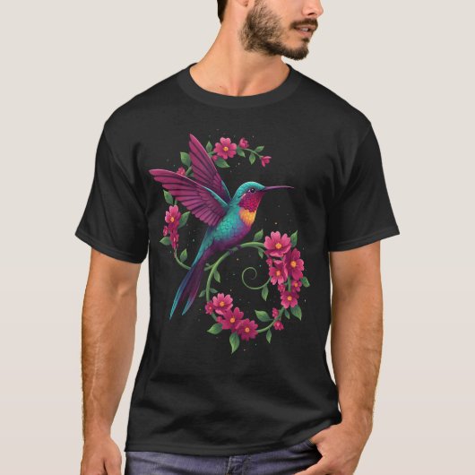 Vogel Juweelgetinte Kolibrie Bloemig T-shirt (Voorkant)