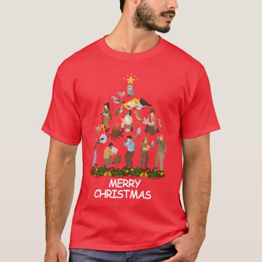 Vogel Kijken Kerst Kerst Vrolijk Kerstmeisje T-shirt (Voorkant)