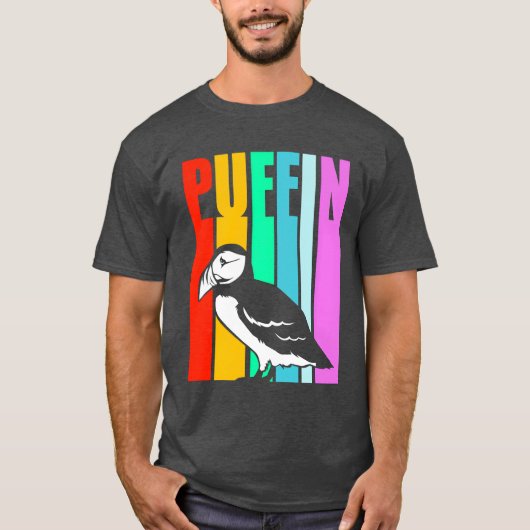 Vogel kijken Ornitholoog Retro Kleurrijke Puffin T-shirt (Voorkant)