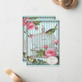 vogel, kooi, vlinder en Rozen Hartelijk dank Notitiekaartje (Voorkant / Achterkant in situ)