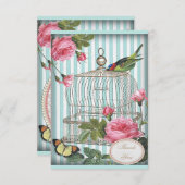 vogel, kooi, vlinder en Rozen Hartelijk dank Notitiekaartje (Voorkant / Achterkant)