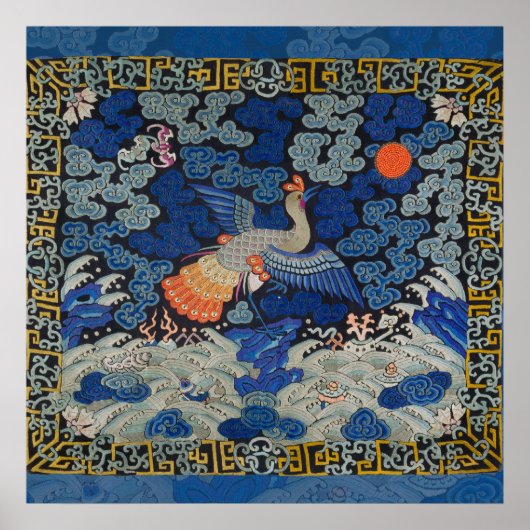 Vogel Kunstwerk Kuif Chinese borduurwerk kunstwerk Poster (Voorkant)