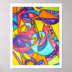 Vogel Kwakend In De Boom-Modern Geometrische Kunst Poster