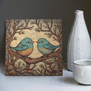 Vogel Liefde Vintage Gedempte Blauwe Art Nouveau Tegeltje