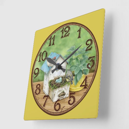 Vogel met Birdhouse Vierkante Klok (Hoek)
