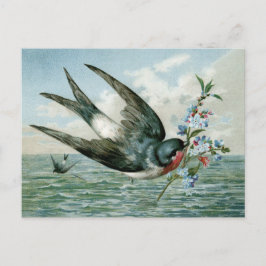 vogel met bloeiende tak briefkaart