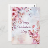 Vogel met bloemen en hart Valentijns's Groet Briefkaart (Voorkant / Achterkant)