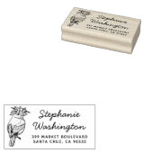 Vogel met bloemen | Naam Script & Retouradres Rubberstempel (Gestempeld)