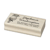 Vogel met bloemen | Naam Script & Retouradres Rubberstempel (Stempel)