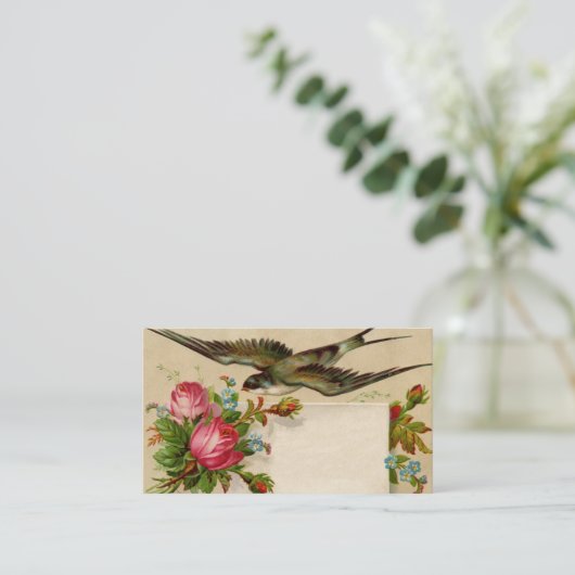 vogel met bloemen Visitekaartje (Staand voorkant)