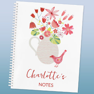 Vogel met bloemenkan Gepersonaliseerde naam Notitieboek