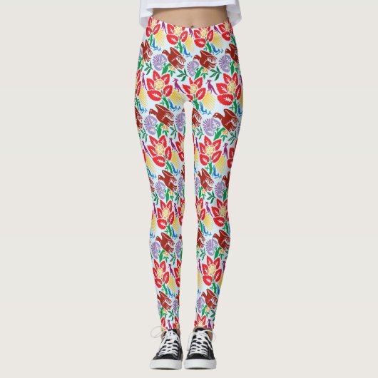 Vogel met bloemenpatroon Leggings (Voorkant)