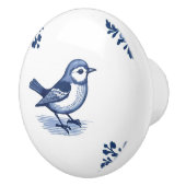 Vogel met Delfts Blauw en Witte Bloemhoeken Keramische Knop (Rechts)