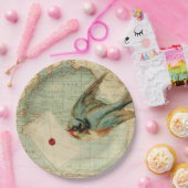  vogel met een brief op een antiek kaart papieren bordje (Feest)