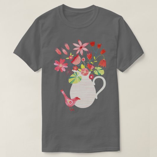 Vogel met een jug bloemen t-shirt (Design voorkant)