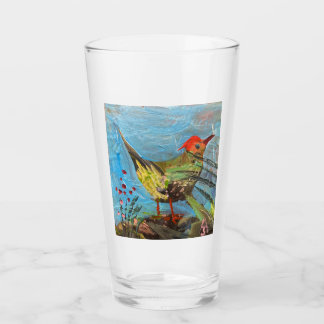vogel met een rode kop, schilderij , hedendaagse k glas