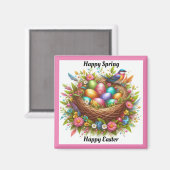 Vogel met gekleurde eieren magneet (Voorkant / Achterkant)