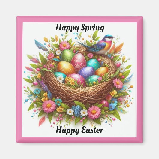 Vogel met gekleurde eieren magneet (Voorkant)