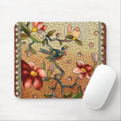 vogel met Glas in lood op een bloeiende boom Muismat (Met muis)