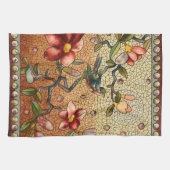 vogel met Glas in lood op een bloeiende boom Theedoek (Horizontaal)