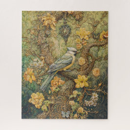  vogel met gouden bloemen en Victoriaans deco Legpuzzel