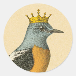 vogel met goudkroon ronde sticker