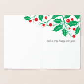 Vogel met Holly & Berries Folie Vakantie Kaart (Binnen)