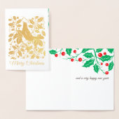 Vogel met Holly & Berries Folie Vakantie Kaart (Display)