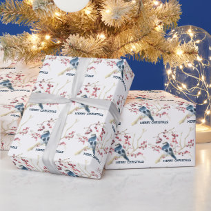 Vogel met kerstkleertjes cadeaupapier