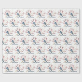 Vogel met kerstkleertjes cadeaupapier (Vlak)