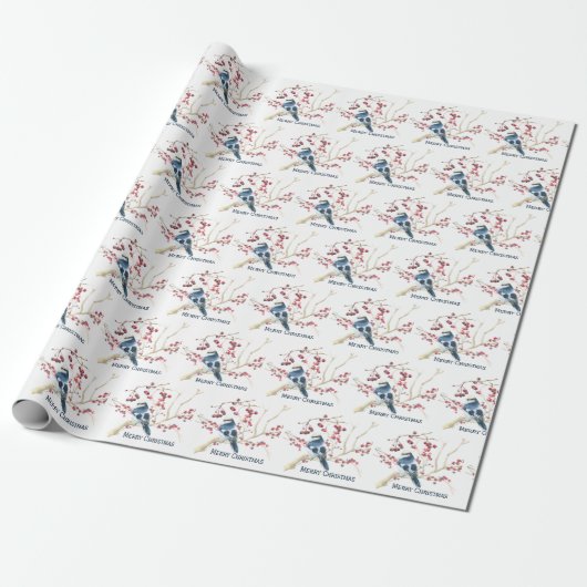 Vogel met kerstkleertjes cadeaupapier (Uitgerold)