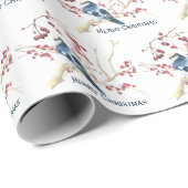 Vogel met kerstkleertjes cadeaupapier (Rol Hoek)