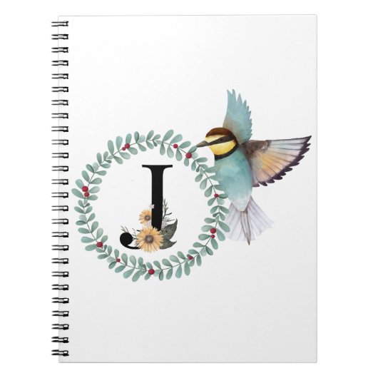 Vogel met krans met letter "J" Notitieboek (Voorkant)