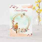 Vogel met Magnolia Wreath Folded Wenskaart Kaart (Gele Bloem)