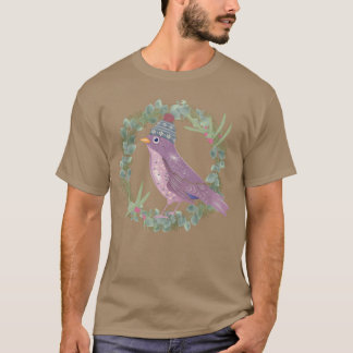 Vogel met maretak eucalyptus in de winter sfeervuu t-shirt