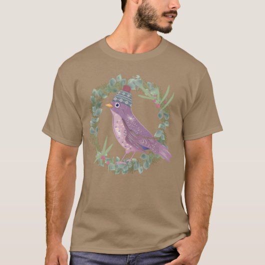 Vogel met maretak eucalyptus in de winter sfeervuu t-shirt (Voorkant)