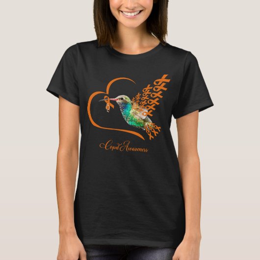 Vogel met Oranje lint COPD Awareness Warrior T-shirt (Voorkant)