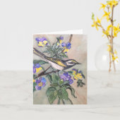Vogel met pansies notecard kaart (Gele Bloem)