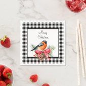 Vogel met Pinecones Zwart-wit Buffel Check Servet (Insitu)